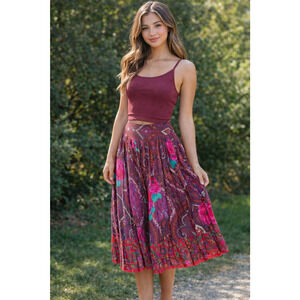 Vintage KENZO Paris Pleated Midi Skirt Paisley Roses Size 38 (fits XS) OLD MONEY